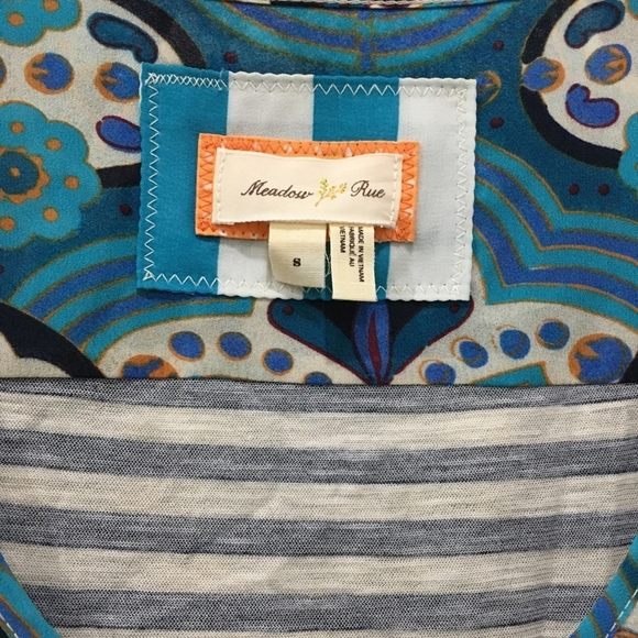 anthropologie Meadow Rue Merlin mixed media swing top blue stripe size small - Picture 5 of 9